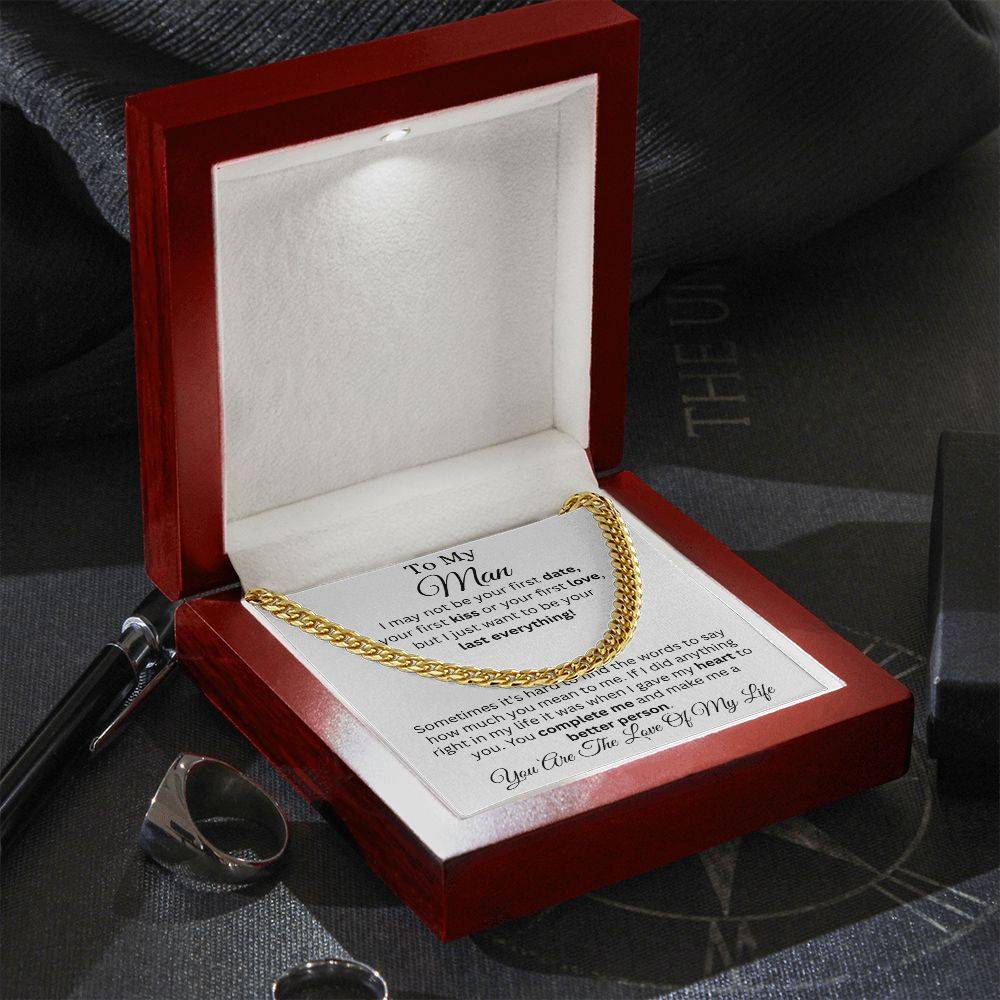 To My Man Cuban Link Chain (gold in a mahogany box) - Any Gift For You