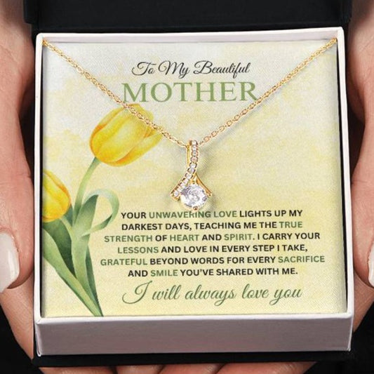 To My Beautiful Mother, I Carry Your Love and Lessons in Every Step - Alluring Beauty NecklaceAlluring Beauty Necklace for Mom - I Carry Your Love and Lessons in Every Step in 18k gold finish with a soft touch gift box - Any Gift For You