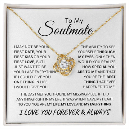 Beautiful Love Knot Necklace in 18K gold over stainless steel. The Love Knot represents an unbreakable bond between two souls. This piece features a beautiful pendant embellished with premium cubic zirconia crystals. Surprise your loved one with this gorgeous gift today!