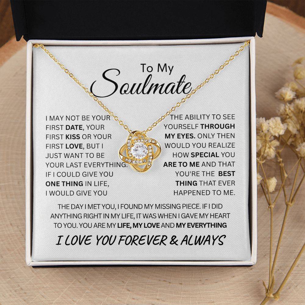 Beautiful Love Knot Necklace in 18K gold over stainless steel. The Love Knot represents an unbreakable bond between two souls. This piece features a beautiful pendant embellished with premium cubic zirconia crystals. Surprise your loved one with this gorgeous gift today!