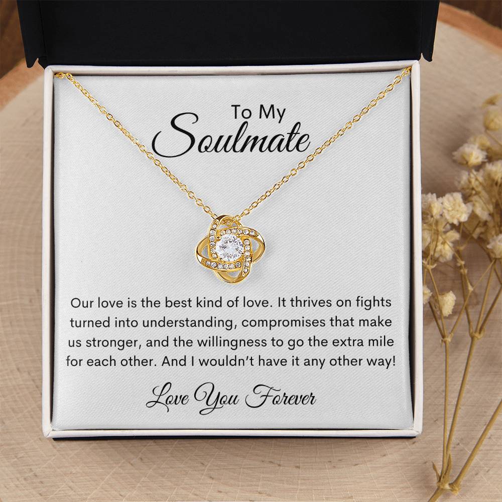 Eternal Bond Love Knot Necklace for Your Soulmate in 18k yellow gold with a soft touch box - Any Gift For You