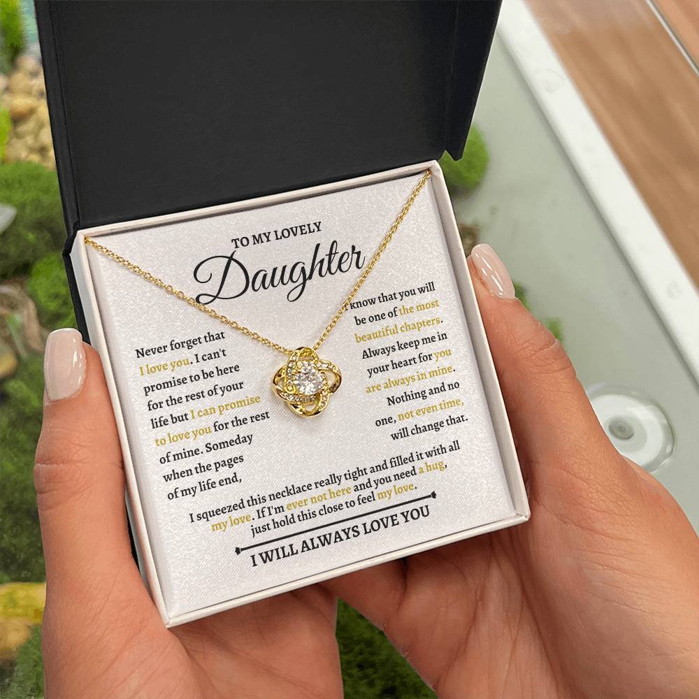 Beautiful Love Knot Necklace in 18K gold over stainless steel. The Love Knot represents an unbreakable bond between two souls. This piece features a beautiful pendant embellished with premium cubic zirconia crystals. Surprise your loved one with this gorgeous gift today!