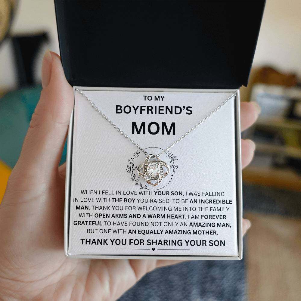 Love Knot Necklace for Boyfriend's Mom - Grateful Heart Gift in 14k white gold in a soft touch gift box - Any Gift For You