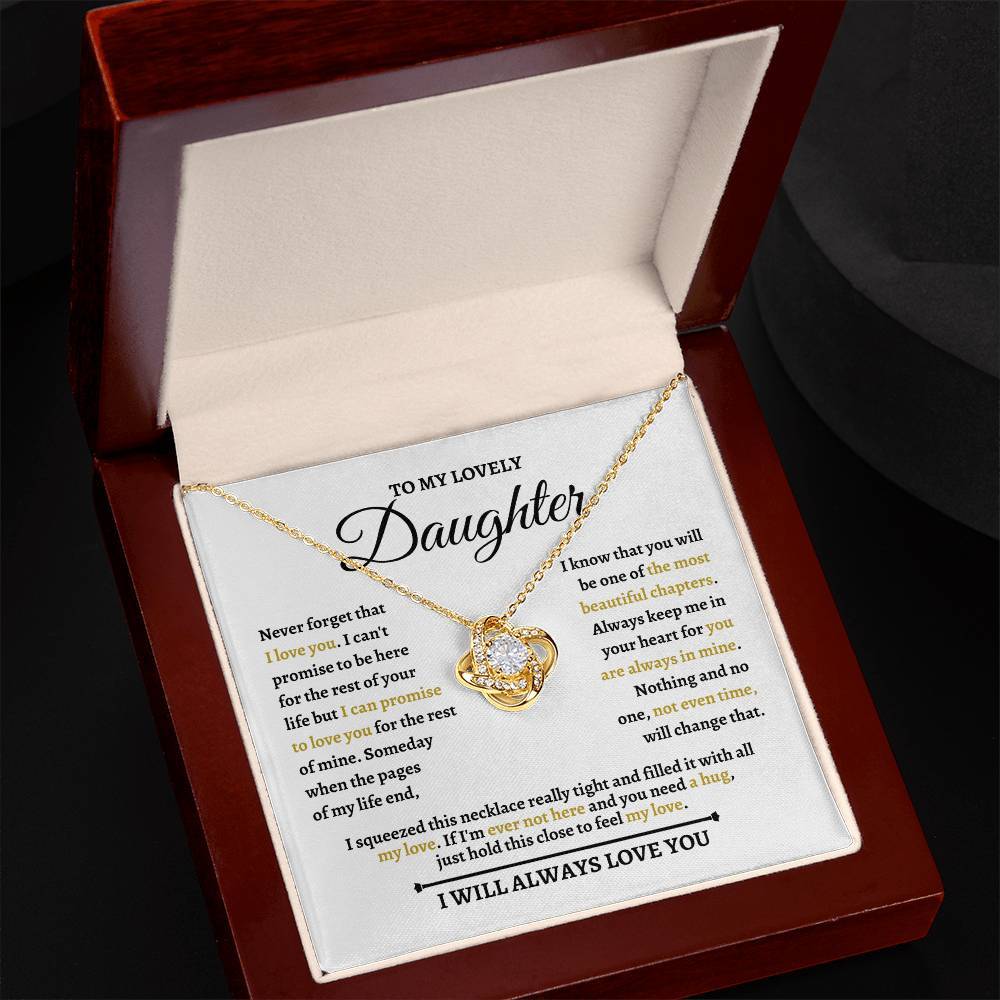 Beautiful Love Knot Necklace in 18K gold over stainless steel. The Love Knot represents an unbreakable bond between two souls. This piece features a beautiful pendant embellished with premium cubic zirconia crystals. Surprise your loved one with this gorgeous gift today!