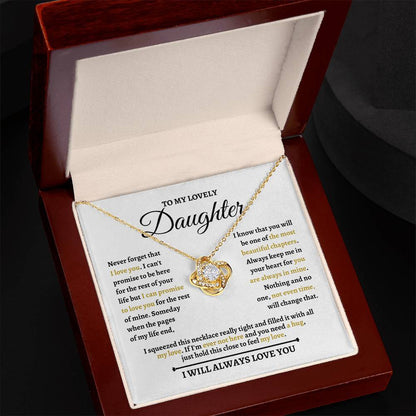 Beautiful Love Knot Necklace in 18K gold over stainless steel. The Love Knot represents an unbreakable bond between two souls. This piece features a beautiful pendant embellished with premium cubic zirconia crystals. Surprise your loved one with this gorgeous gift today!