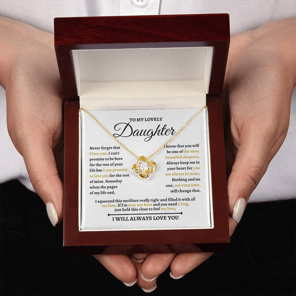 Beautiful Love Knot Necklace in 18K gold over stainless steel. The Love Knot represents an unbreakable bond between two souls. This piece features a beautiful pendant embellished with premium cubic zirconia crystals. Surprise your loved one with this gorgeous gift today!