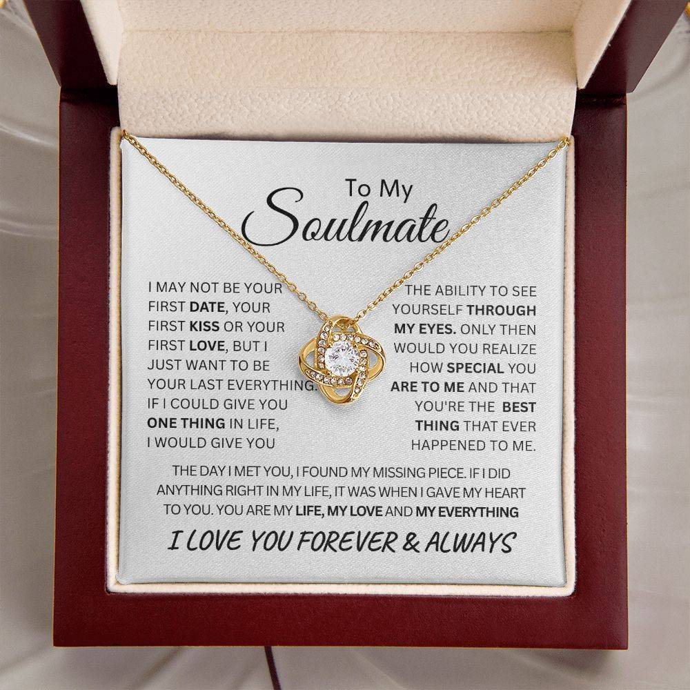 Beautiful Love Knot Necklace in 18K gold over stainless steel. The Love Knot represents an unbreakable bond between two souls. This piece features a beautiful pendant embellished with premium cubic zirconia crystals. Surprise your loved one with this gorgeous gift today!