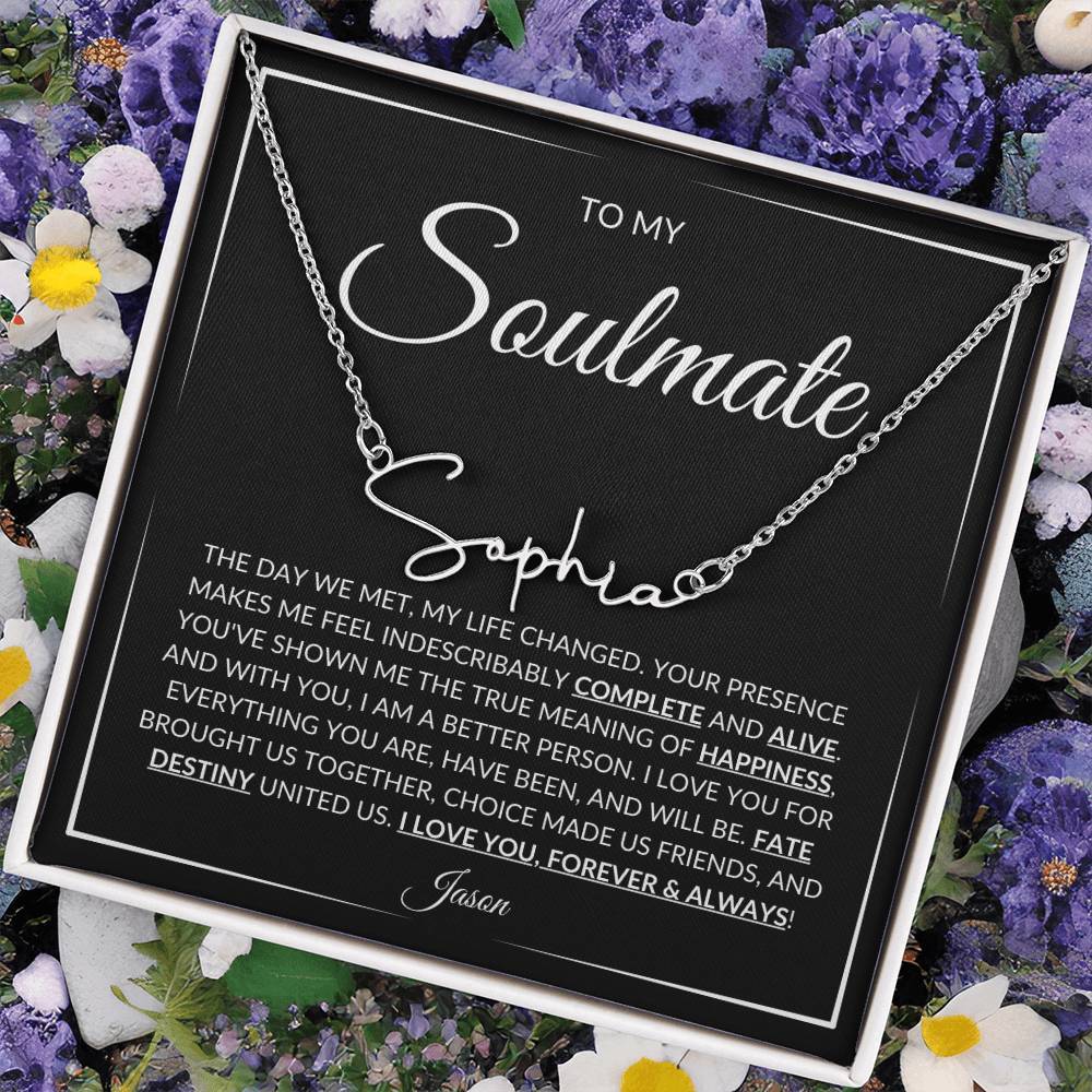 Soulmate Name Necklace in an 14k white gold finish presented in a soft touch gift box - Any Gift For You