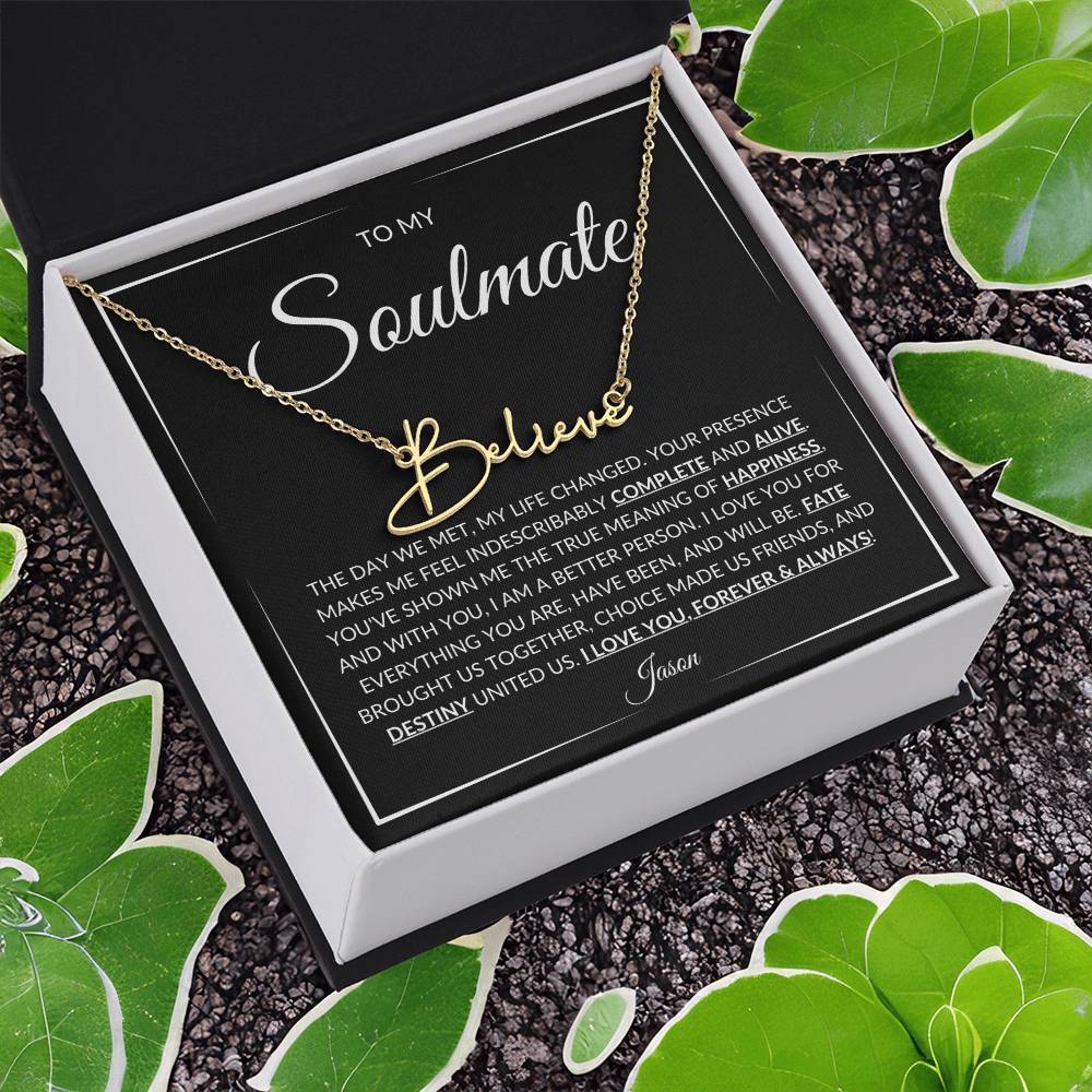 Soulmate Name Necklace in an 18k gold finish presented in a soft touch gift box - Any Gift For You