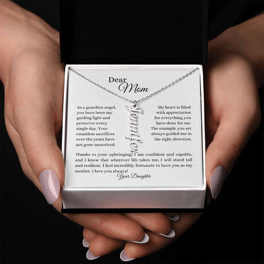 To Mom | Name Necklace (Vertical) | From Daughter in 14K white gold and two tone box - Any Gift For You