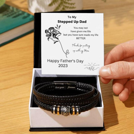 Stepped Up Dad | Leather Bracelet | Fishing