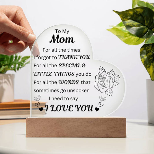 To Mom for the Special Little Things Heart Acrylic Plaque