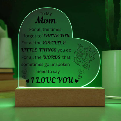 To Mom for the Special Little Things, Heart Printed Acrylic Plaque