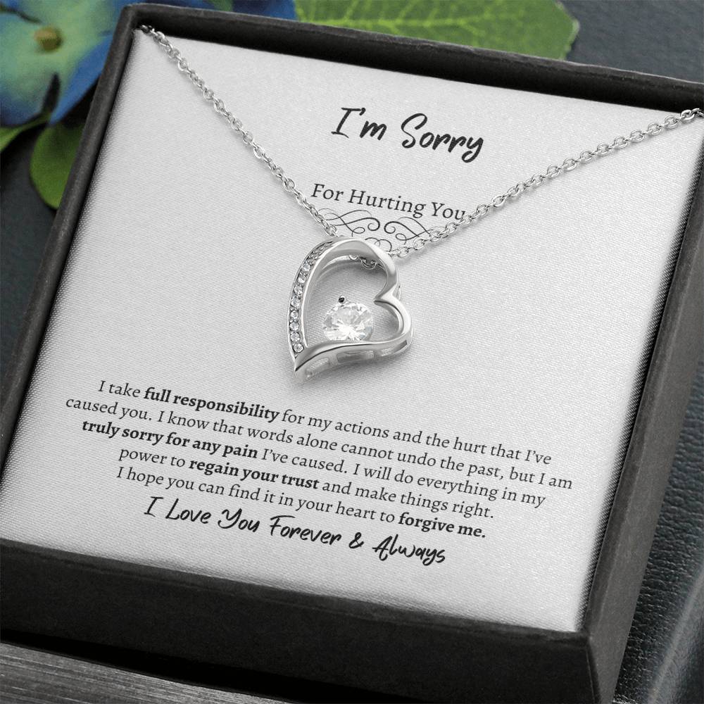 I'm Sorry Forever Love Necklace with 14k white gold finish in an oreo box - Any Gift For You