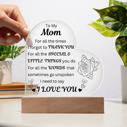 To Mom for the Special Little Things, Heart Printed Acrylic Plaque