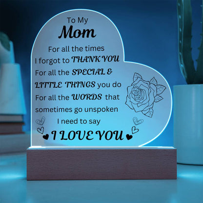 To Mom for the Special Little Things, Heart Printed Acrylic Plaque