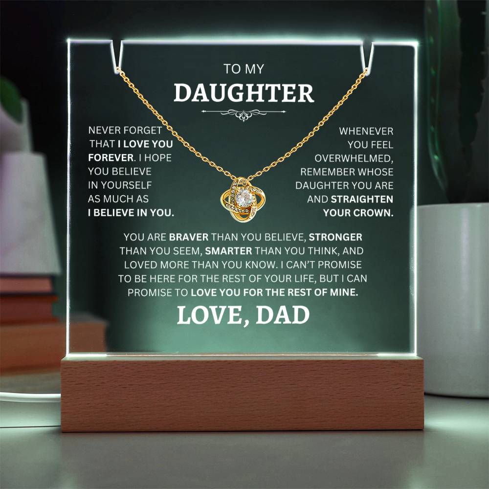 Acrylic Plaque Love Knot Necklace to Daughter From Dad in 14k gold - Any Gift For You