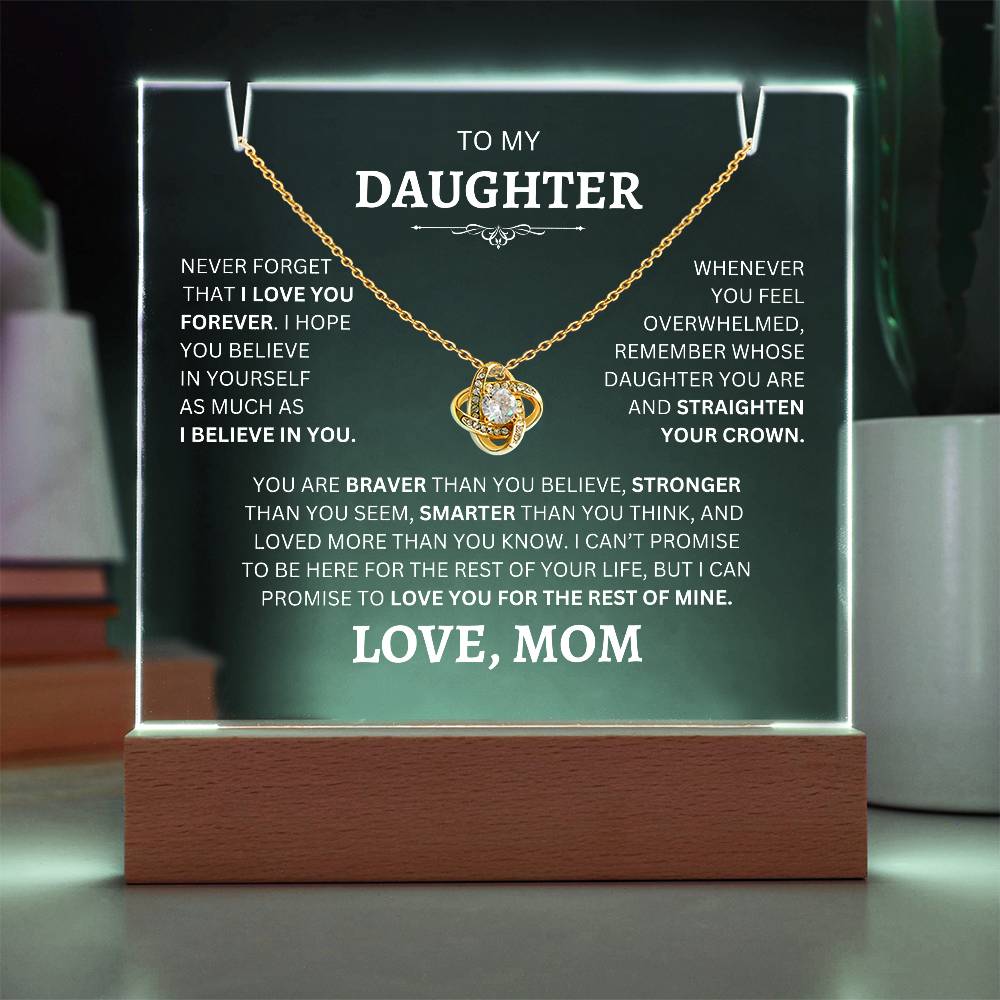 Acrylic Plaque Love Knot Necklace to Daughter From Mom in 14k gold - Any Gift For You