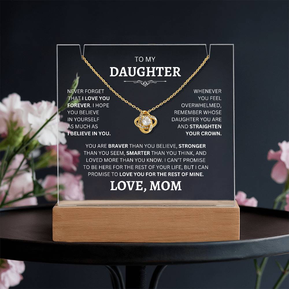 Acrylic Plaque Love Knot Necklace to Daughter From Mom in 14k gold - Any Gift For You