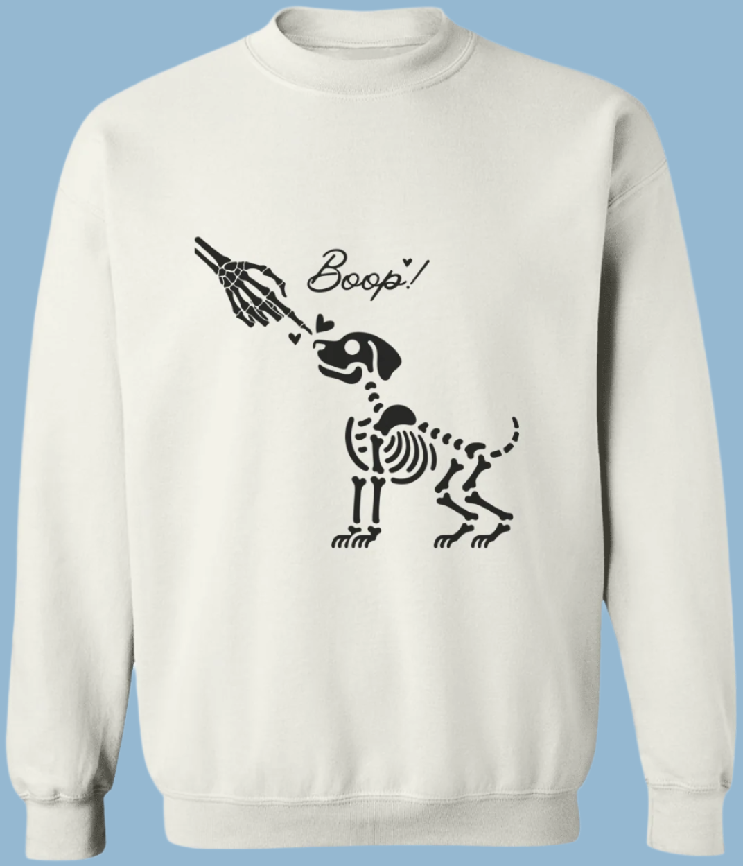 Boop Skeleton Dog sweatshirt in white with black image - Any Gift For You