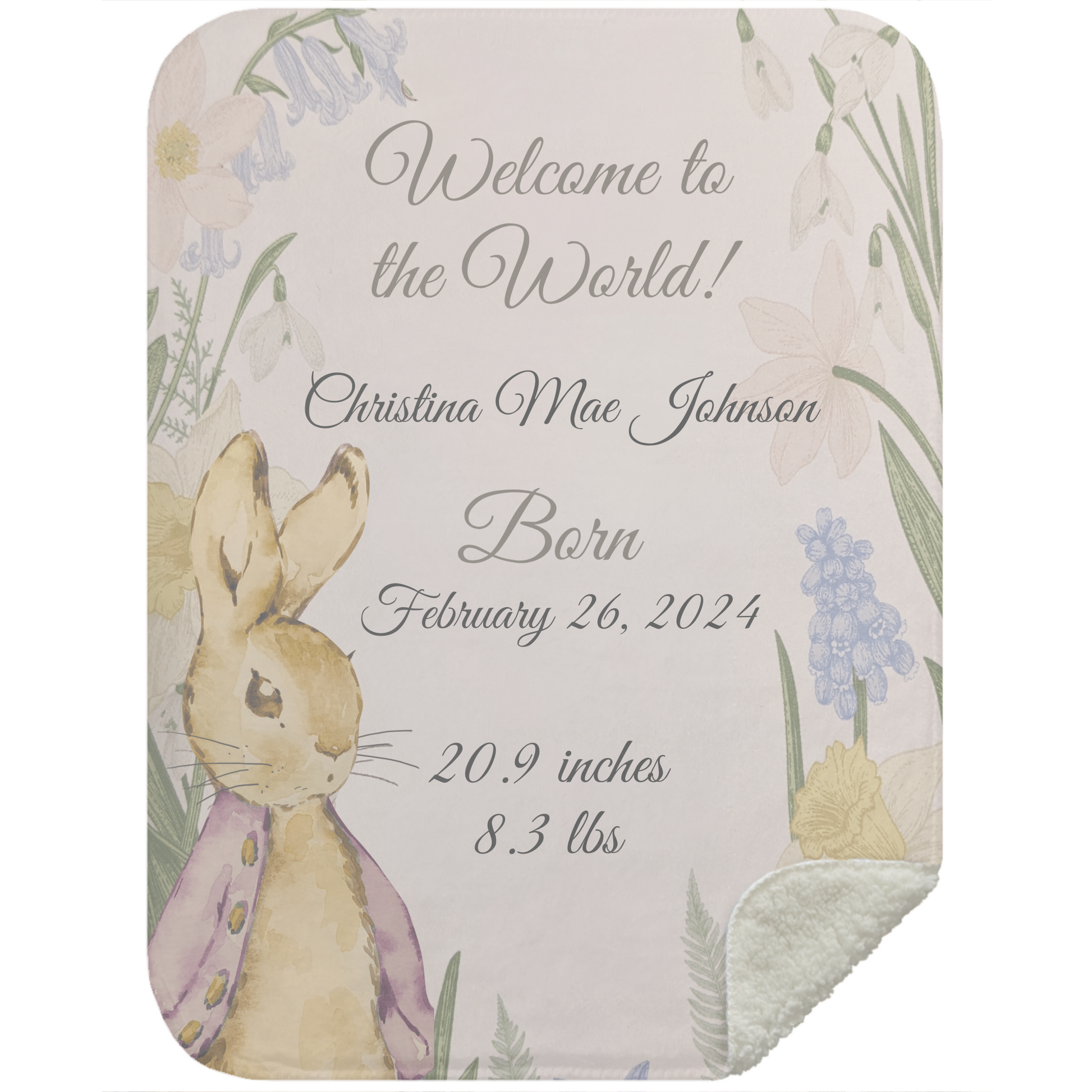 Premium Sherpa Personalizable Rabbit Pattern Baby Blanket for a girl - Any Gift For You