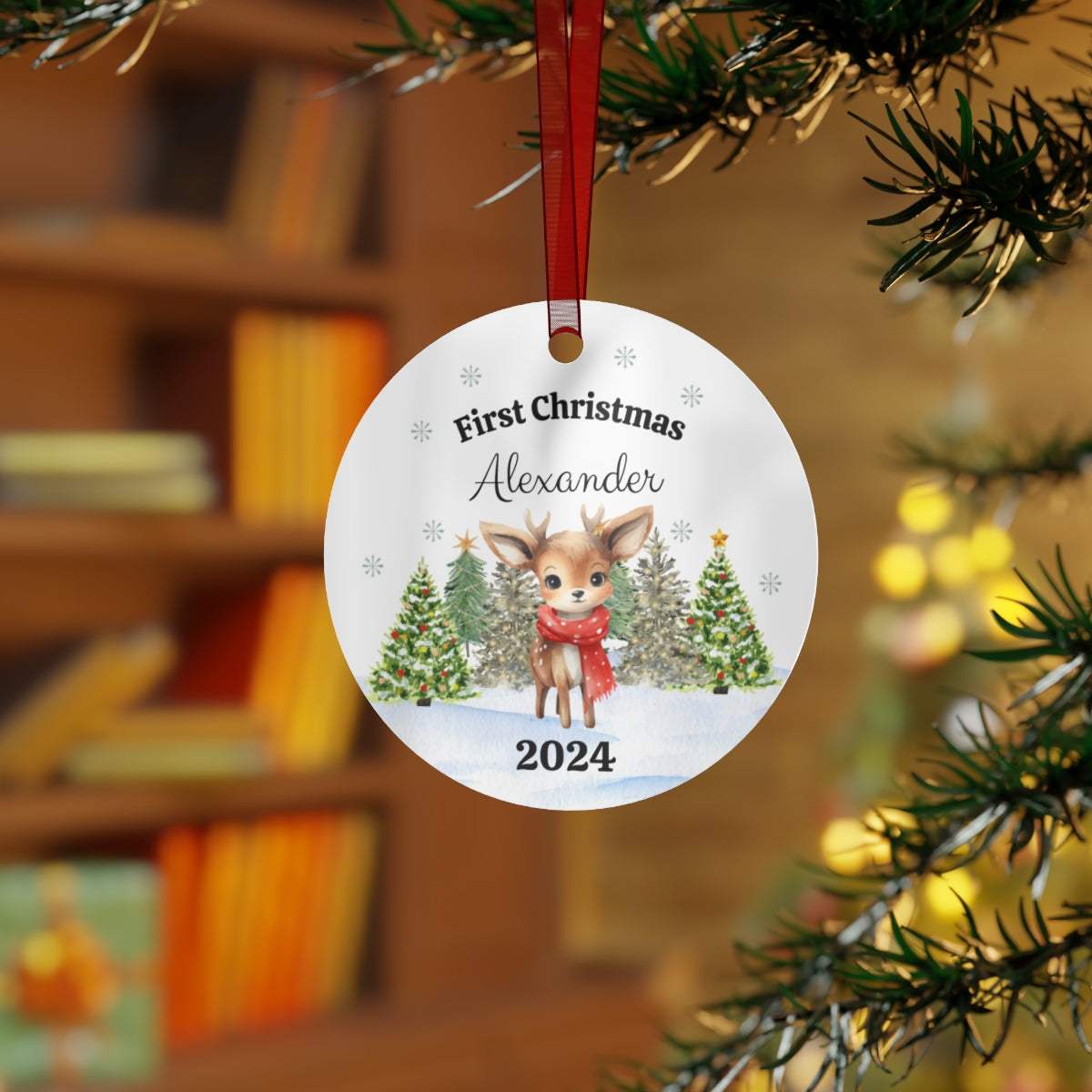 Personalized First Christmas Deer Ornament in a round shape - Any Gift For You