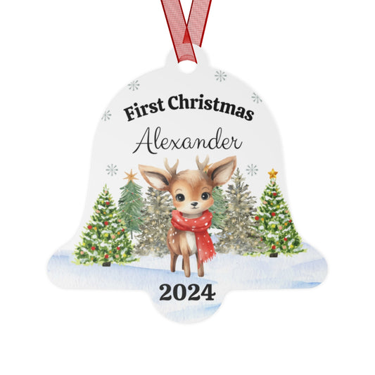 Personalized First Christmas Deer Ornament in a bell shape - Any Gift For You