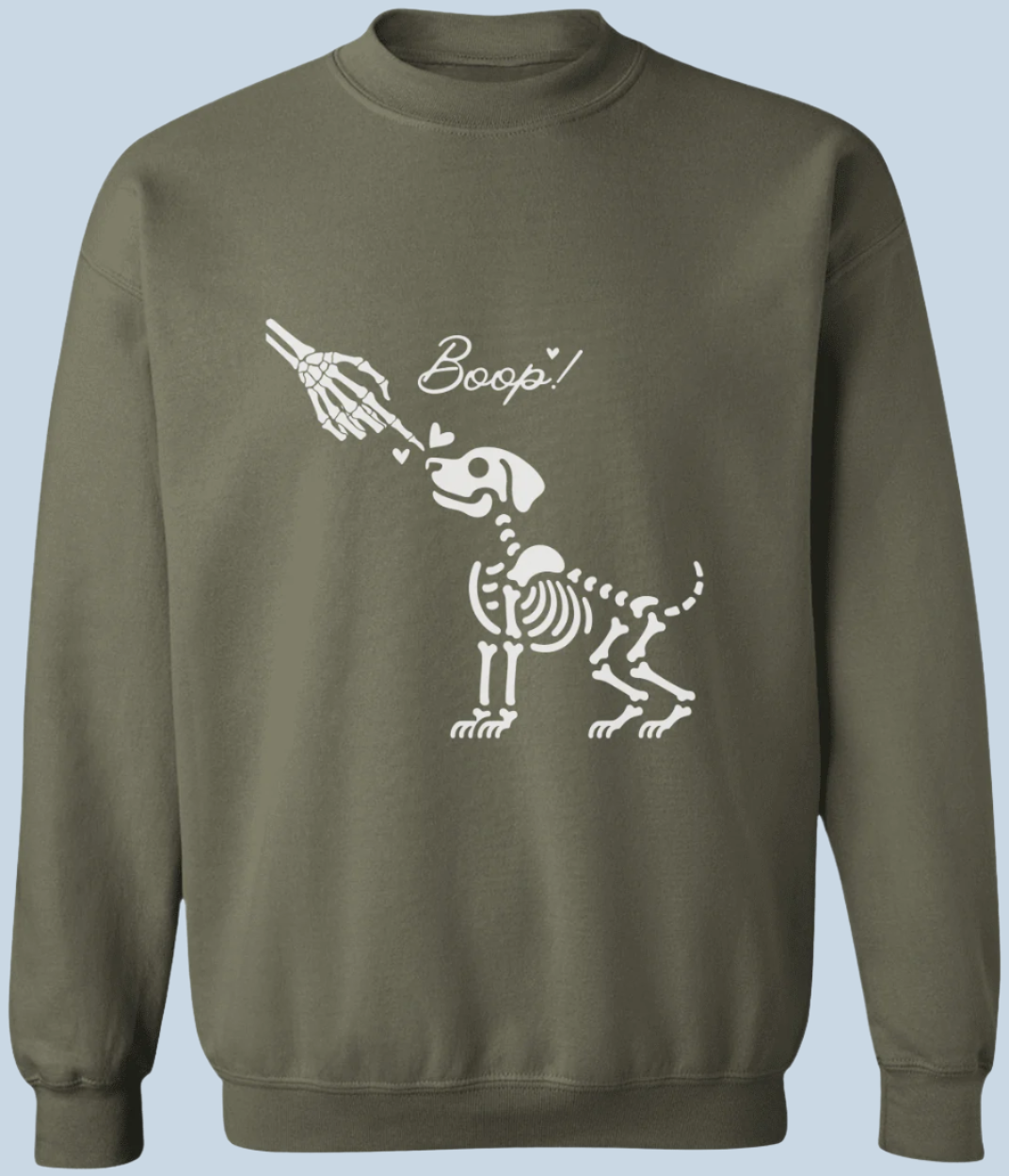 Boop Skeleton Dog sweatshirt in military green with white image - Any Gift For You