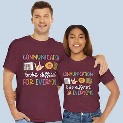 Communication  short sleeve T-shirt with short sleeves in maroon - Any Gift For You