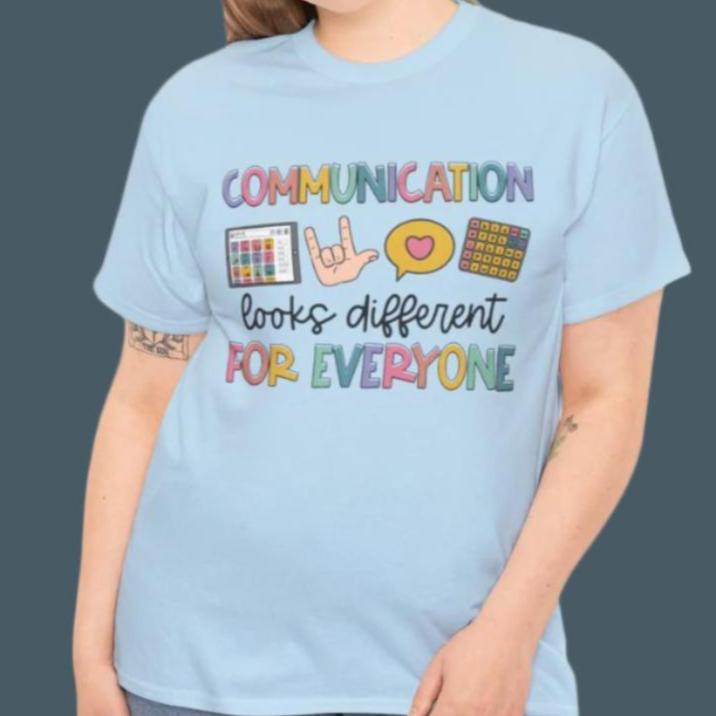 Communication short sleeve  T-shirt with short sleeves in light blue - Any Gift For You